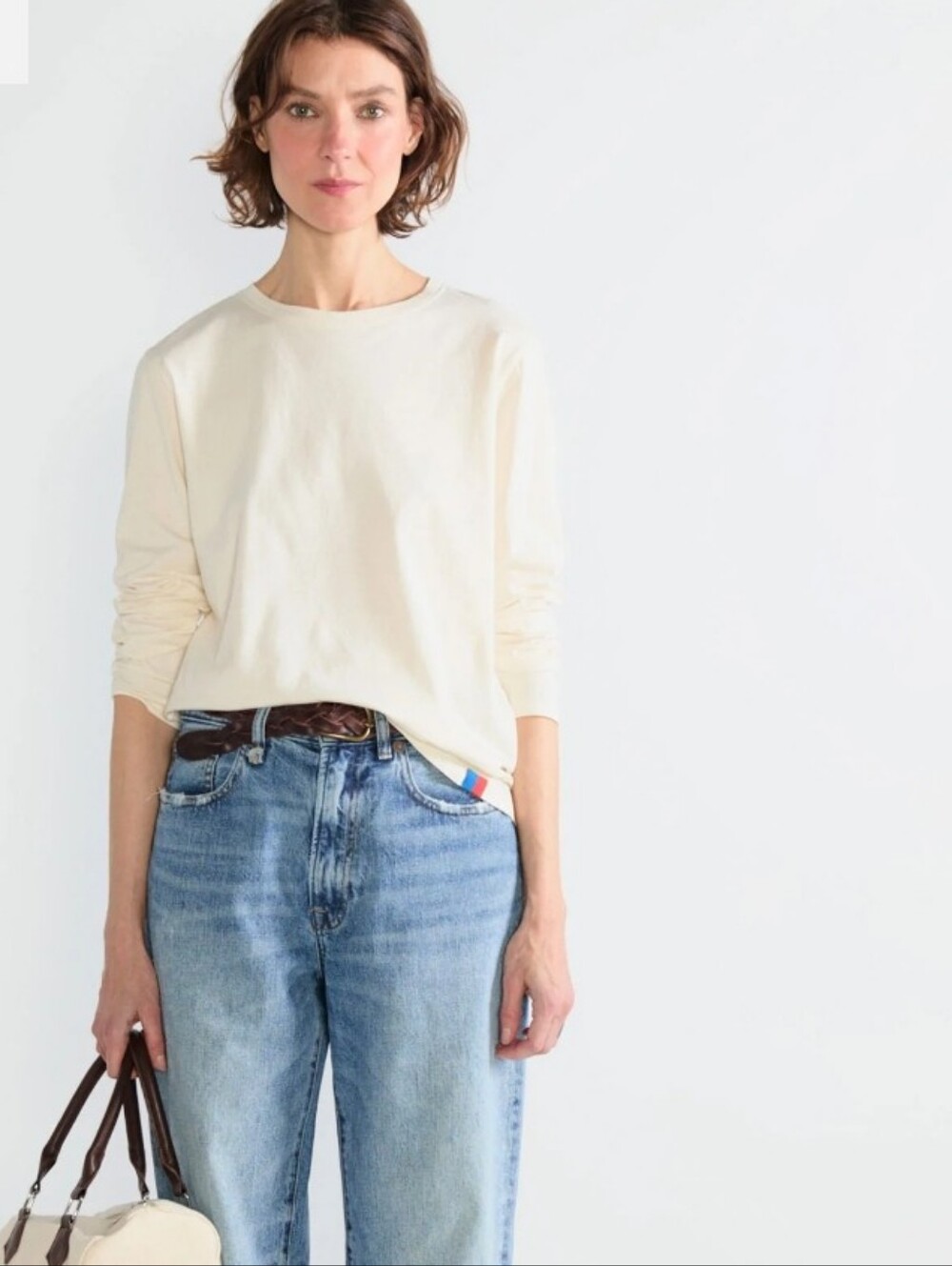KULE Women's Long Sleeve Crewneck Shirt in Cream Sz L NWT